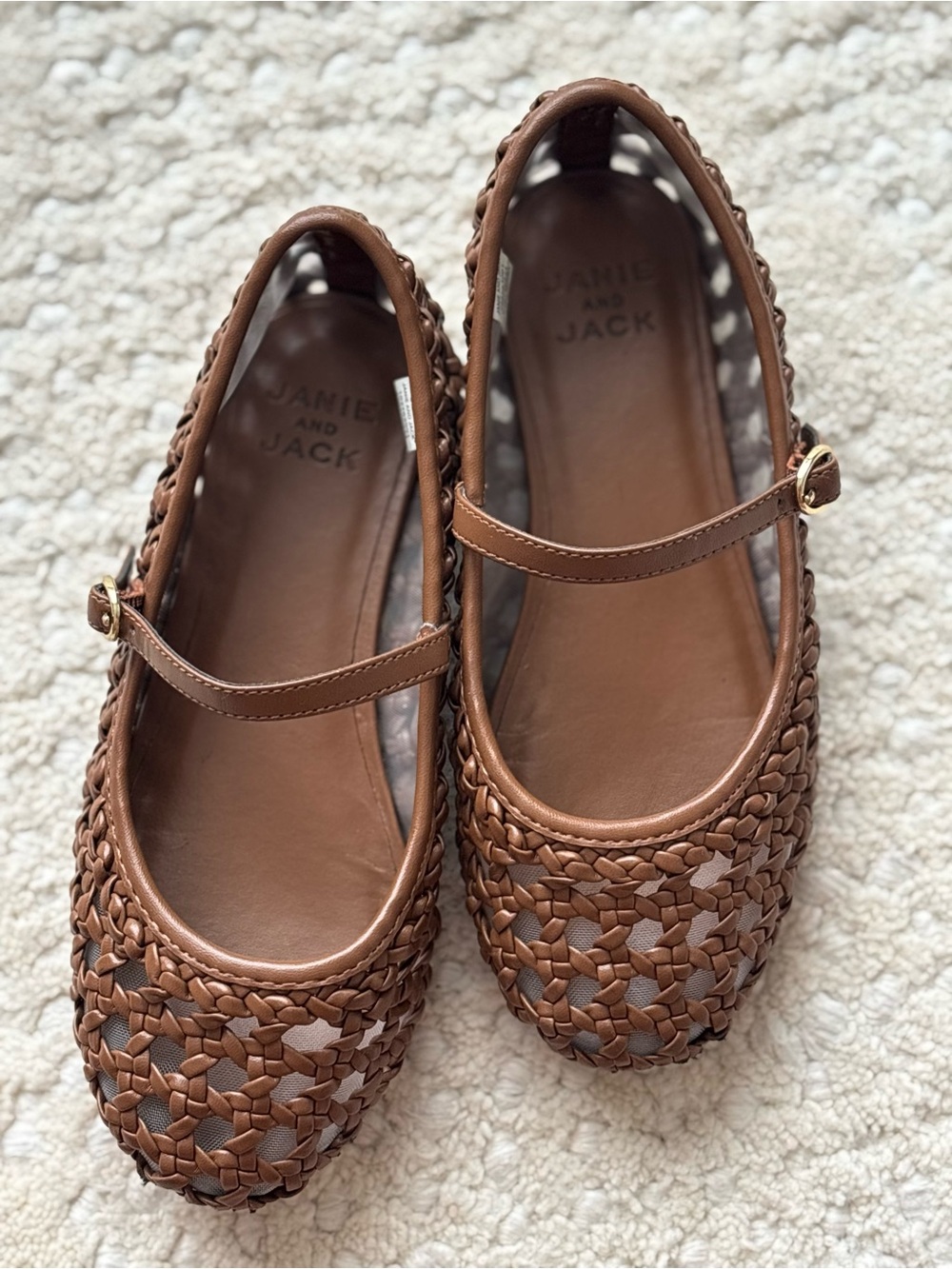 Janie and Jack Tan Woven Mary Jane Flats